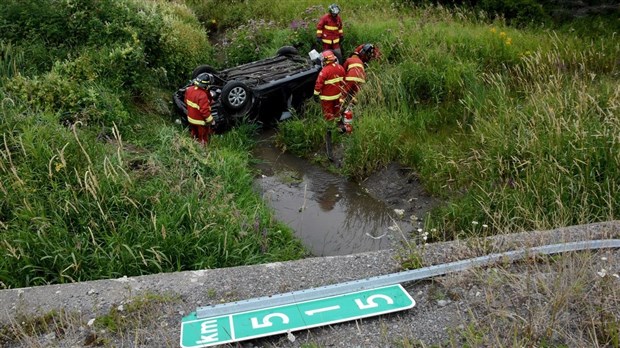 Collision et capotage sur l’autoroute 20 à Cacouna