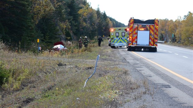 Sortie de route sur l'autoroute 20 à Rivière-du-Loup