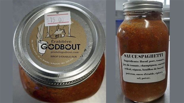 Rappel de sauce spaghetti de marque Érablière Godbout en raison de la présence possible de bactéries dangereuses